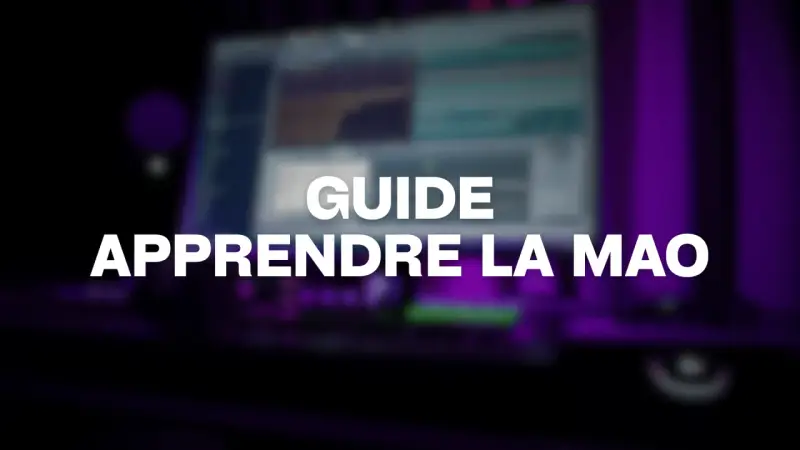 Guide pour apprendre la MAO, la musique sur ordinateur, avec un écran flou en arrière-plan.