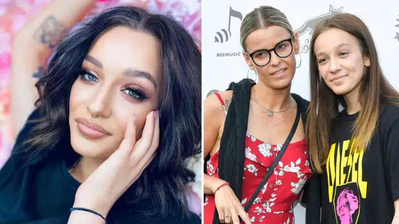 Fabienne Marta Wiśniewska, artystka z tatuażami, obok niej jej mama i siostra.