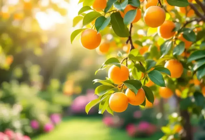 Un abricotier chargé de fruits mûrs sous le soleil. Combien de temps pour avoir des fruits ? Souvent 3 à 5 ans après la plantation.
