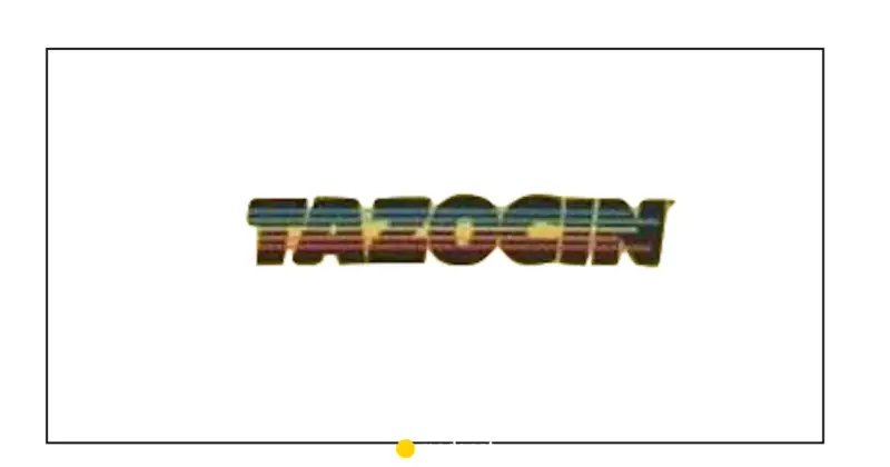 Napis TAZOCIN w stylu retro, z kolorowymi pasami.