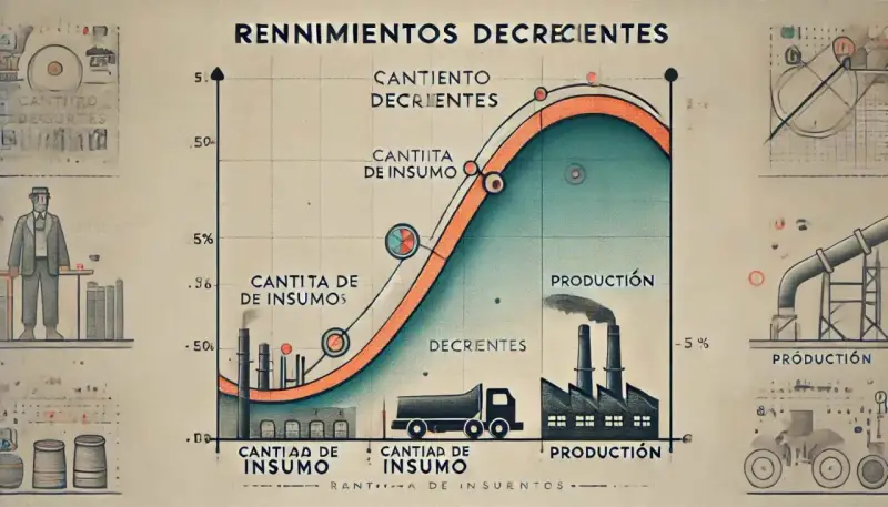Gráfico ilustra la ley de rendimientos decrecientes: a mayor cantidad de insumo, la producción aumenta, pero a un ritmo menor.