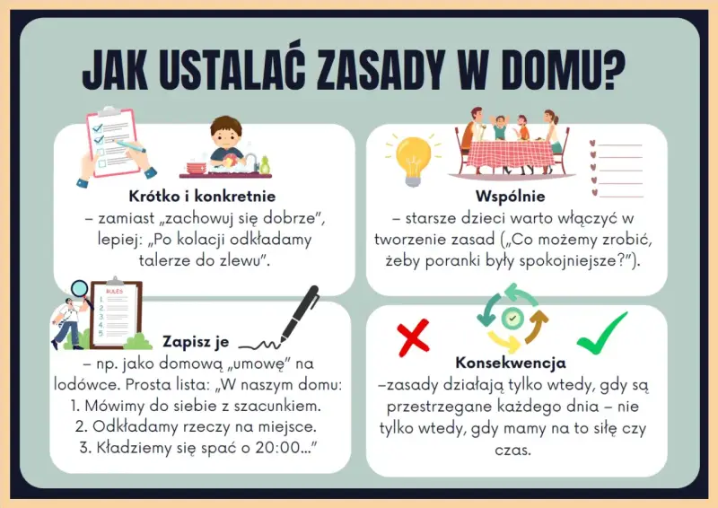 Jak ustalać zasady w domu dla dzieci: krótko, konkretnie, wspólnie i konsekwentnie. Zapiszcie je na lodówce!