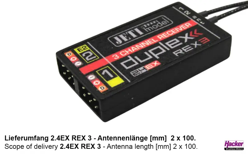 Jeti Duplex REX 3 Empfänger, 3-Kanal, 2.4EX. Ideal für Modellbau.