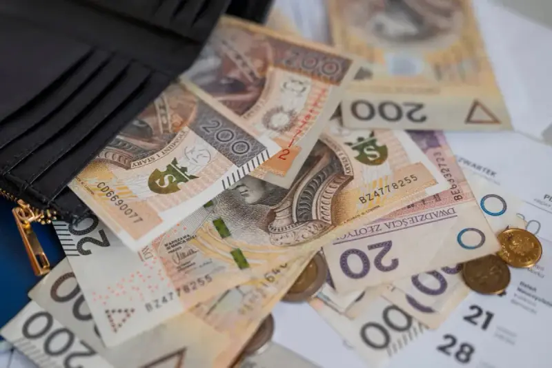 Portfel z polskimi banknotami 200 i 20 zł. Czy to już przekroczenie pierwszego progu podatkowego?