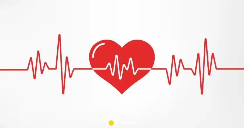 Czerwone serce z linią EKG na białym tle.