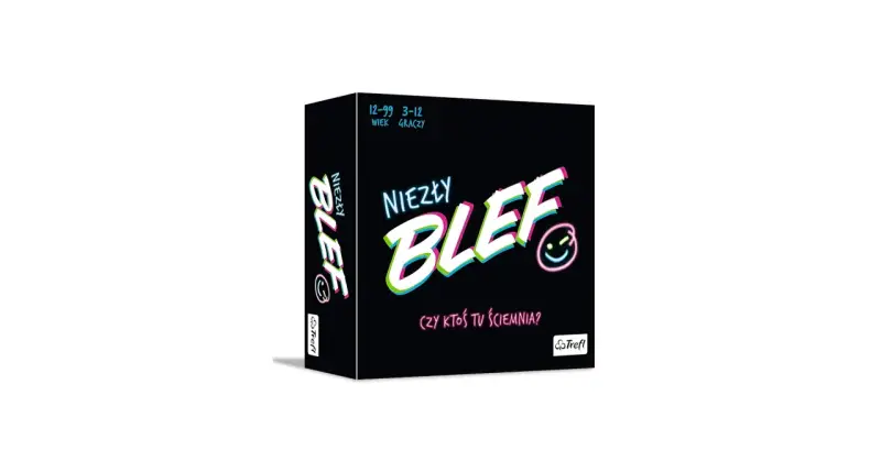 Pudełko gry karcianej "Niezły Blef". Czy ktoś tu ściemnia? Wiek graczy 3-12.