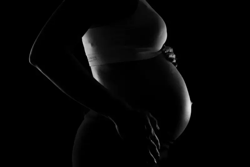 Silhuett av en gravid kvinna som håller sin mage. Bilden kan associeras med vena cava syndrom gravid.