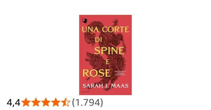 Copertina del libro "Una corte di spine e rose" con un drago stilizzato.