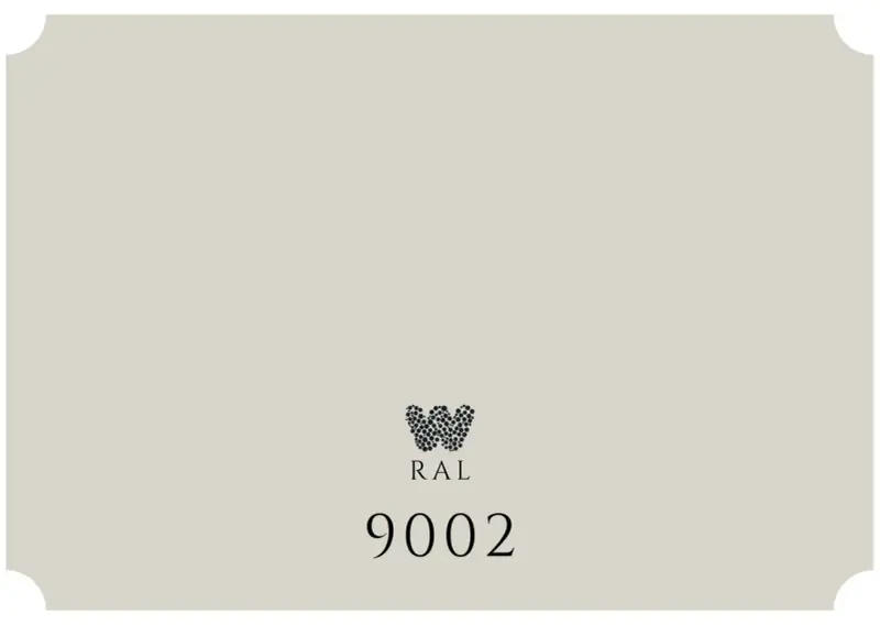 Jasnoszary odcień RAL9002 z logo i numerem 9002.