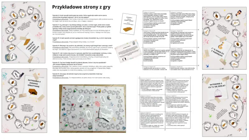 Gra w marynarza: plansza z pytaniami i ilustracjami klatek, symbolizująca pułapki myślenia.