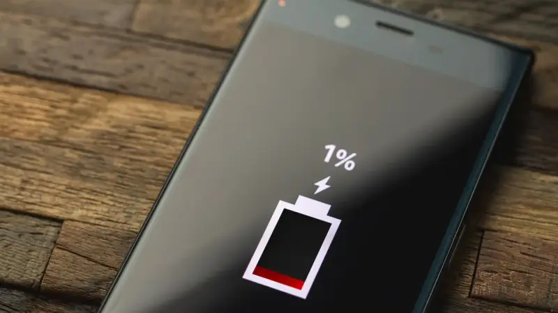 Ekran telefonu Samsung z ikoną baterii na 1%. Czas na kalibrację baterii Samsung, by odzyskać pełną moc.