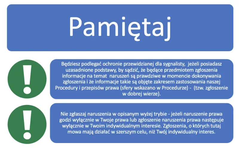 Pamiętaj o zasadach ochrony sygnalisty. Zgłaszaj naruszenia, gdy działasz w dobrej wierze i w szerszym celu.
