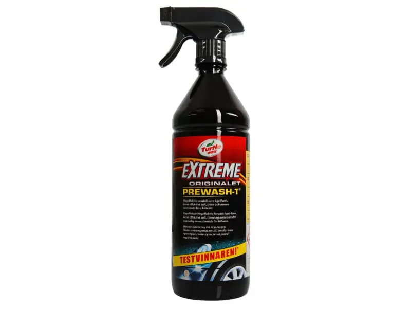 En flaska Turtle Wax Extreme Originalet Prewash-T, en högeffektiv gel för att lösa upp salt, tjära och annan svår smuts före biltvätt.