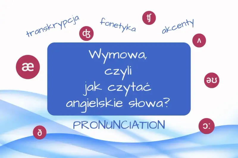 Grafika o wymowie angielskich słów. Pokazuje transkrypcję, fonetykę, akcenty i symbole samogłosek w angielskim.