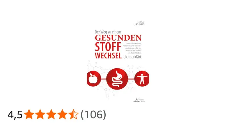 Buchcover: "Der Weg zu einem gesunden Stoffwechsel leicht erklärt". Zeigt Apfel, Magen und Mensch-Symbol. Lothar Ursinus.