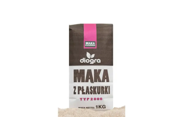 Mąka z płaskurki Diogra typ 2000, 1kg. Idealna do domowego makaronu z płaskurki, zdrowsza alternatywa dla zwykłej mąki.
