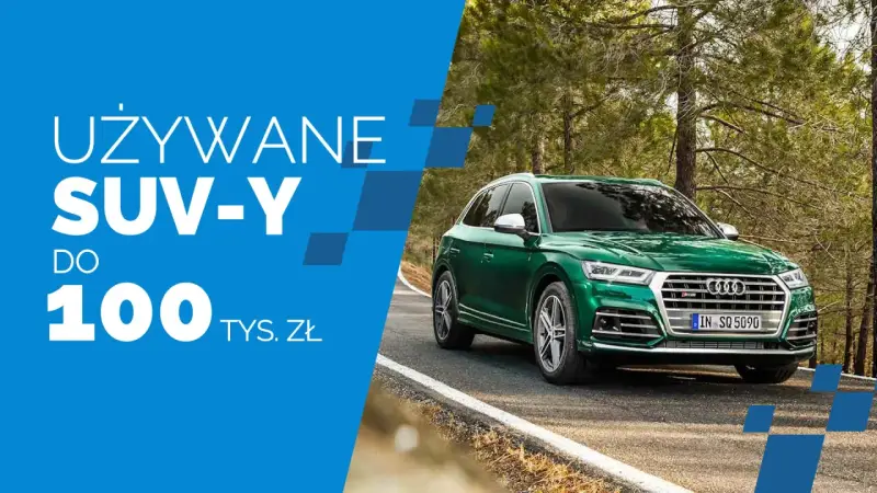 Zielony SUV na drodze w lesie. Używane SUV-y do 100 tys. zł.