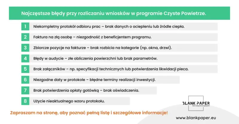 Najczęstsze błędy przy rozliczaniu wniosków w programie Czyste Powietrze. Protokół odbioru robót wykonawcy czyste powietrze wzór wypełnienia – lista błędów.