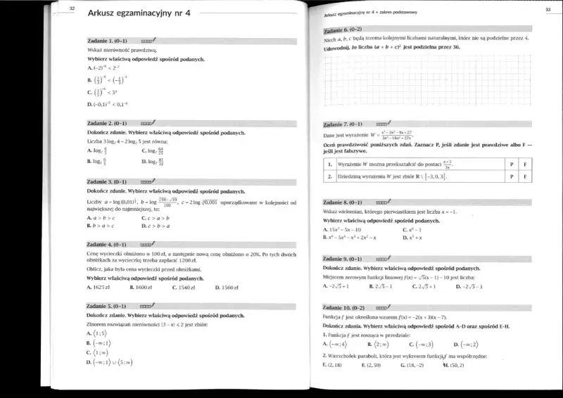 Arkusz egzaminacyjny nr 4, zadanie 1-10. Matematyczne wyzwania dla szewców bohaterów.