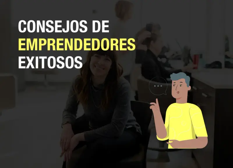 Consejos de emprendedores exitosos poco conocidos. Una mujer sonríe sentada, mientras un hombre animado da consejos.
