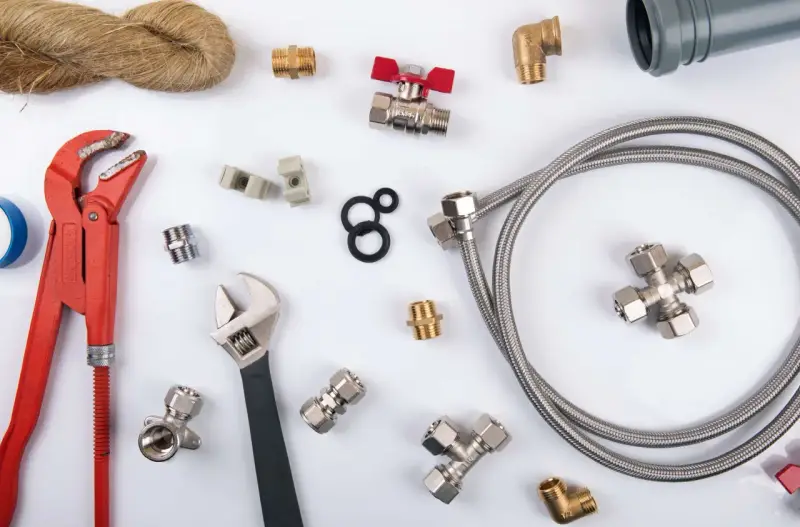 Narzędzia hydrauliczne, pakuły, teflon do gazu, zawory i złączki do montażu instalacji wodnej lub gazowej.
