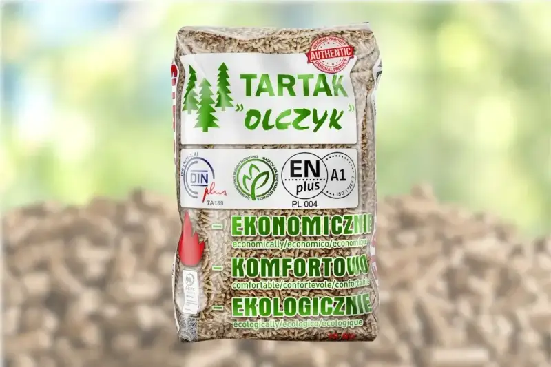 Worek z pelletem drzewnym "Tartak Olczyk". Sprawdź aktualna cena pelletu, by ogrzać dom ekonomicznie, komfortowo i ekologicznie.