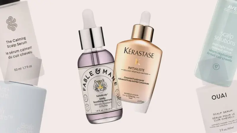 Kolekcja serum do skóry głowy: Fable & Mane, Kérastase, Aveda, Ouai. Każdy **cerkogel** obiecuje odżywienie i regenerację.