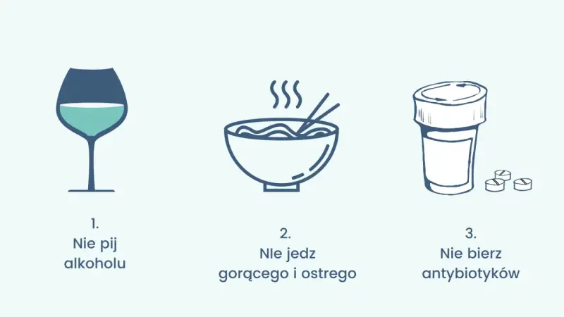 Po powiększaniu ust unikaj alkoholu, gorących i ostrych potraw oraz antybiotyków.