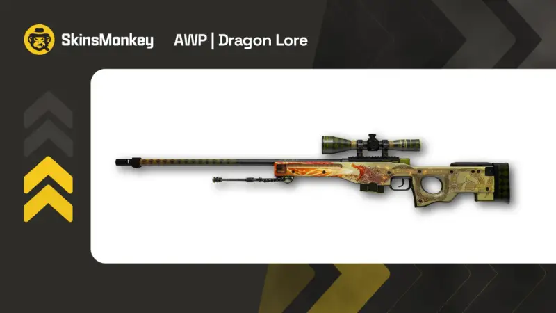 AWP | Dragon Lore, najdroższy skin w CS:GO, z motywem smoka i celownikiem.