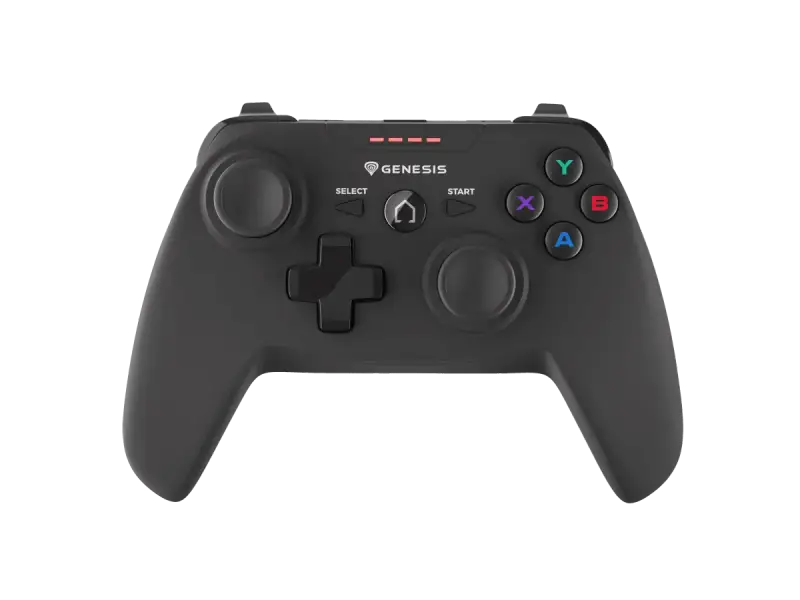 Czarny gamepad Genesis PV58 z podświetlanymi przyciskami i diodami LED.