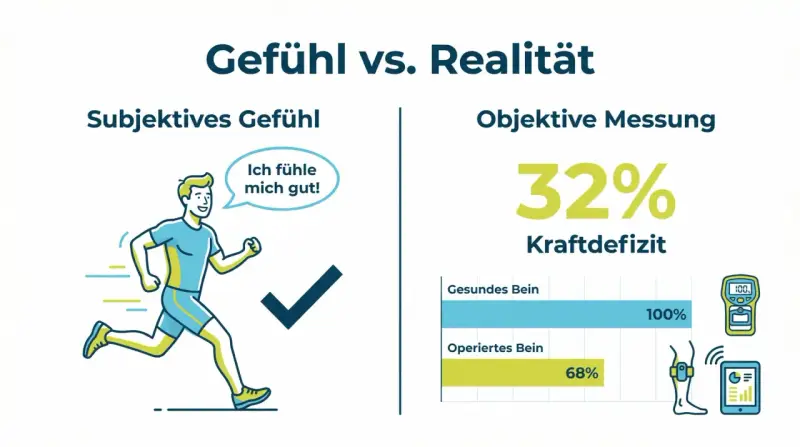 Läufer fühlt sich gut, doch die Leistungsdiagnostik zeigt ein Kraftdefizit von 32%. Die Kosten für solche Analysen sind oft gut investiert.