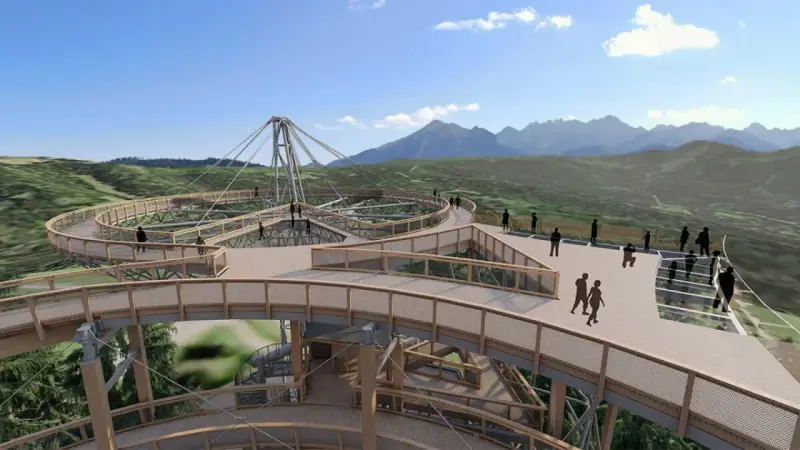 Drewniany spacer w chmurach z widokiem na góry. Sprawdź sky walk cennik i zaplanuj wizytę!
