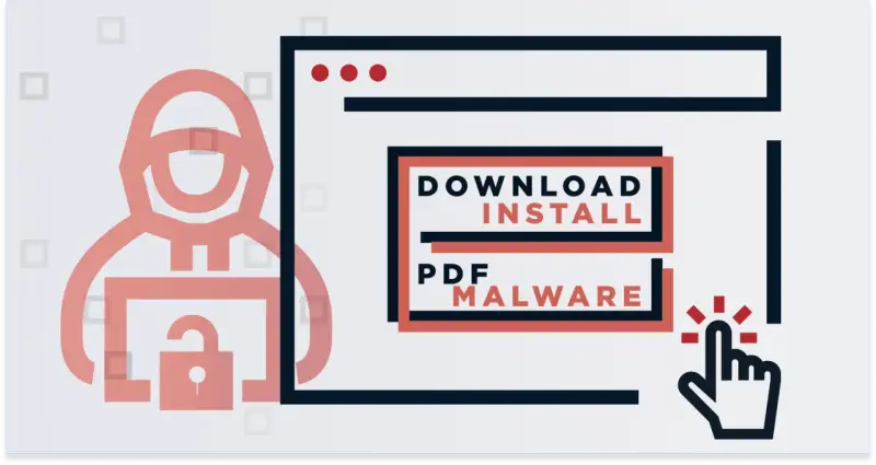 Ein Hacker lockt mit "Download, Install PDF Malware". Ein Klick könnte hier zu **click jacking** führen und das System kompromittieren.