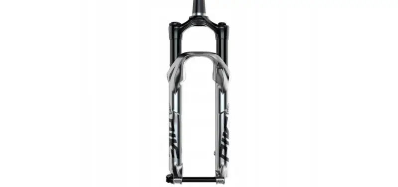 Błyszczący, srebrny widelec rowerowy RockShox Pike DJ, gotowy na każde wyzwanie na trasie.