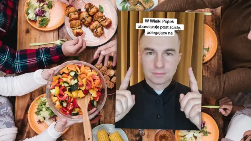 W Wielki Piątek obowiązuje post ścisły. Na stole sałatka, szaszłyki i kukurydza.