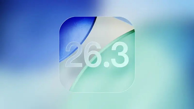 Abstrakcyjny wzór z cyframi 26.3, przypominający ikonę aplikacji na iOS 26.3.