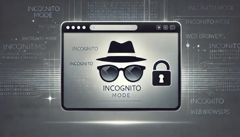 Ikona mężczyzny w kapeluszu i okularach symbolizuje tryb incognito. Zamek obok oznacza bezpieczeństwo i prywatność podczas przeglądania.