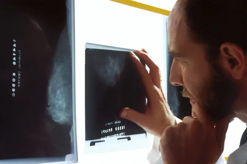 Lekarz analizuje mammografię, szukając oznak raka.