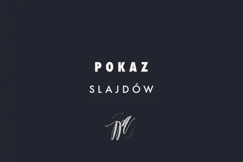 Jak zrobić pokaz slajdów ze zdjęć? Napisy "POKAZ SLAJDÓW" i logo "NIEŹLE APARATY" na ciemnym tle.