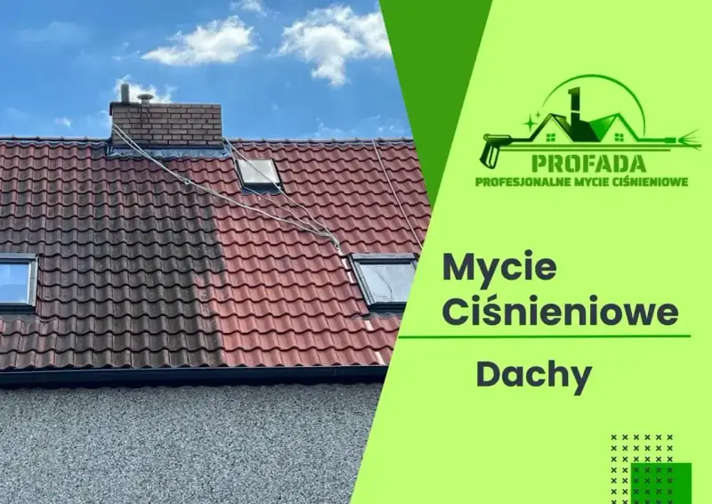 Profesjonalne mycie dachu ciśnieniowe. Efekt czystej dachówki po zabiegu.