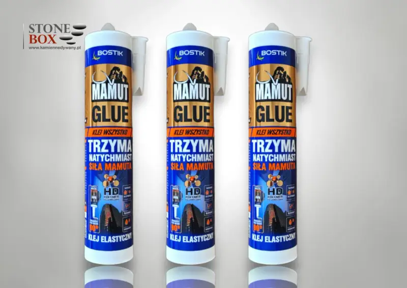 Szukasz, jaki klej do kamienia naturalnego na zewnątrz? Trzy tubki kleju Bostik Mamut Glue, który klei natychmiast z siłą mamuta, idealny do zastosowań zewnętrznych.