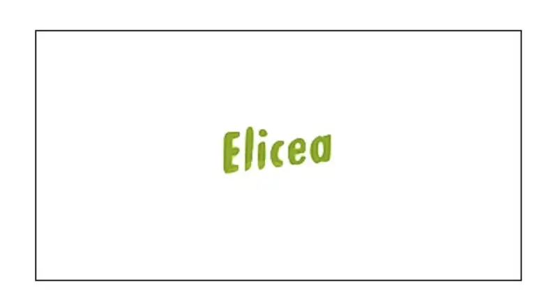 Zielona, ręcznie pisana nazwa "Elicea" na białym tle.