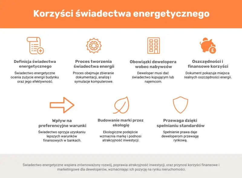 Korzyści świadectwa energetycznego: definicja, proces tworzenia, obowiązki dewelopera, oszczędności, wpływ na warunki, budowanie marki, przewaga rynkowa.