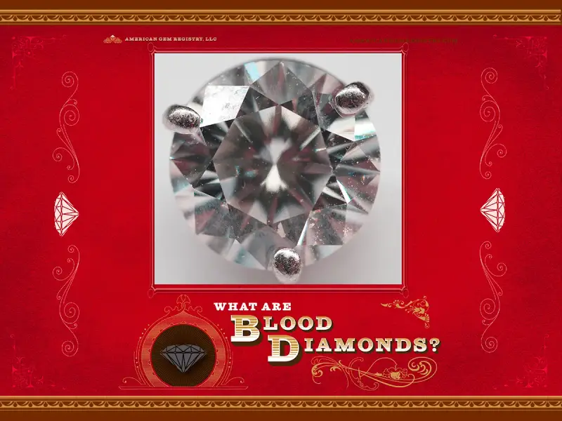 A close-up of a sparkling diamond, with text asking "What are blood diamonds?" This image explores the blood diamonds meaning.