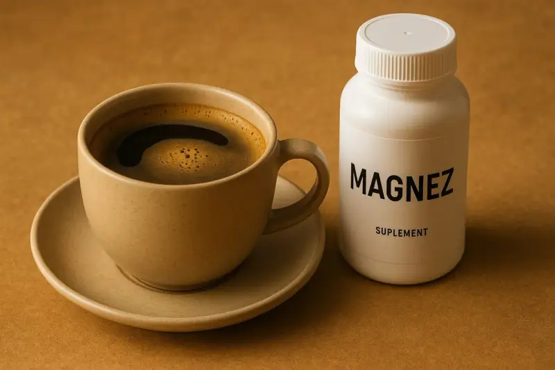 Kubek kawy i suplement magnezu. Czy kawa wypłukuje magnez? Suplementacja może pomóc.
