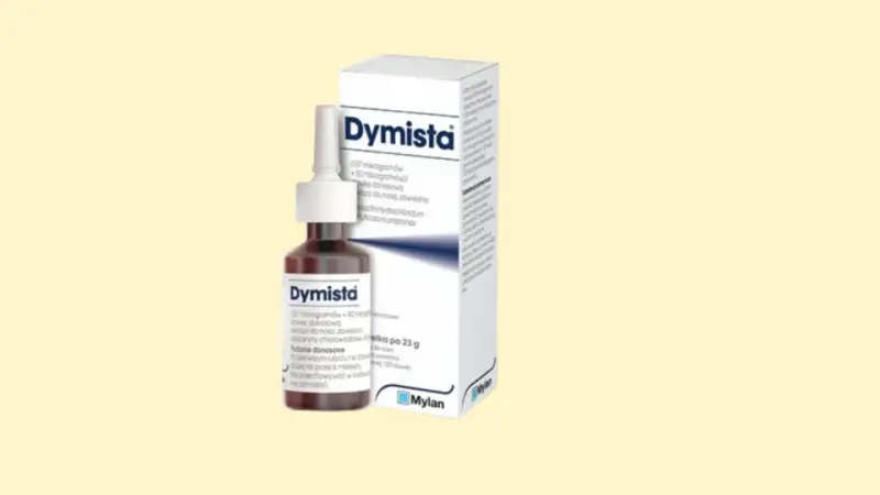 Dymista - spray do nosa w buteleczce i pudełku. Pomaga przy problemach z zatokami.