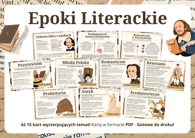 Przewodnik po epokach literackich: od antyku po romantyzm. Poznaj kluczowe cechy i dzieła każdej epoki.