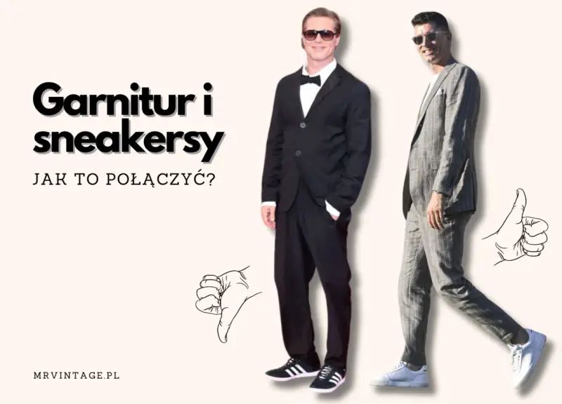 Garnitur i sneakersy: stylizacja z klasą. Dwóch mężczyzn prezentuje, jak nosić garnitur ze sportowymi butami.