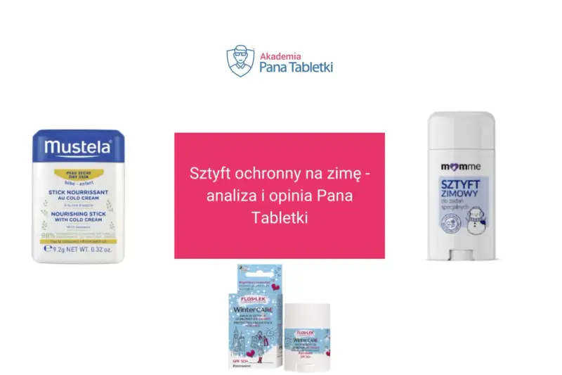 Trzy kosmetyki w formie sztyftu: Mustela, Momme i Flos-lek Winter Care, do ochrony skóry zimą.
