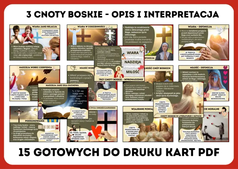 Trzy cnoty boskie: wiara, nadzieja i miłość, jako fundament życia duchowego.